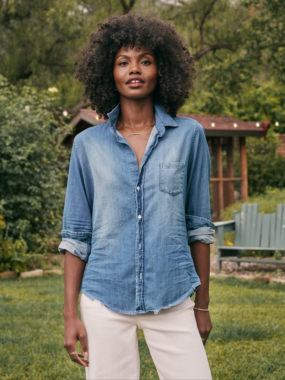 Frank & Eileen Barry Denim Blouse Size Small